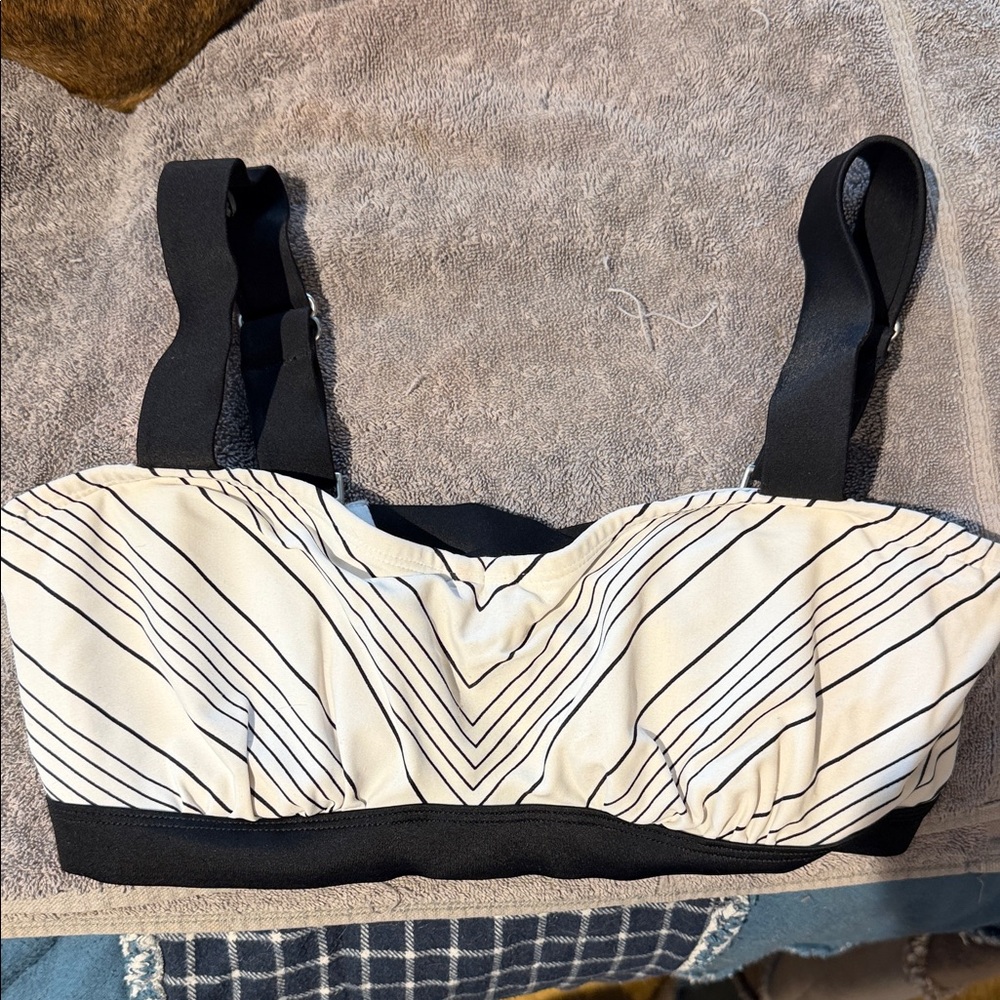 Athleta Black and White Striped Sports Bra